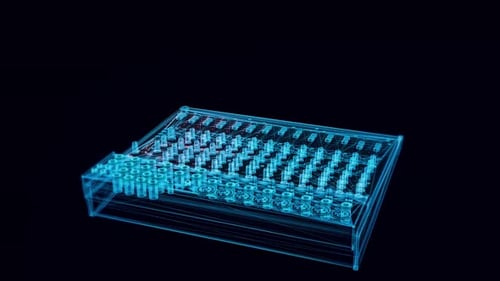 Futuristic Digital Audio Mixer Wireframe Hologram Animation