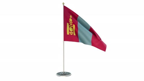 Waving Mongolia Flag on Stand with White Background