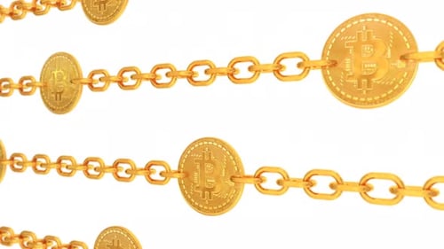 Gold Bitcoin Blockchain Transaction Banking Technology Concept - 4K