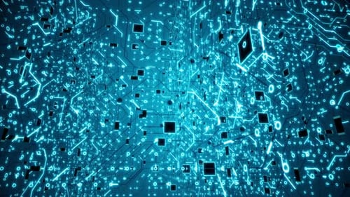 Massive Blue Circuitry Grid Structure Rotation Loop