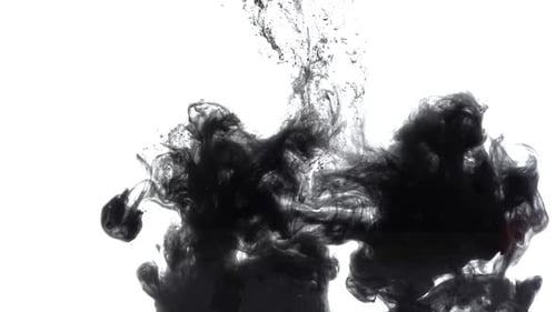 Abstract Black Ink Plumes Diffusing in Clear Liquid