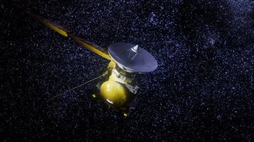 3D Space Probe Flying Through Deep Starry Space
