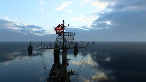 Naval Warships Fleet Patrolling Open Ocean With British Flag