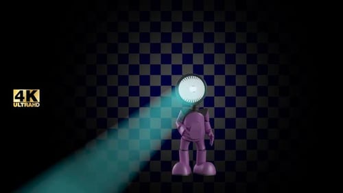 Cartoon Robot Character with Spotlight Head Scanning Animation