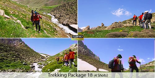 Group Hiking Mountain Trail Near Gurgling Stream