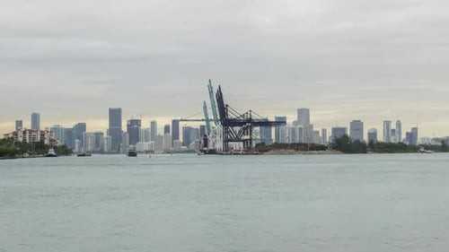 Miami Port and Miami Downtown at Cloudy Day