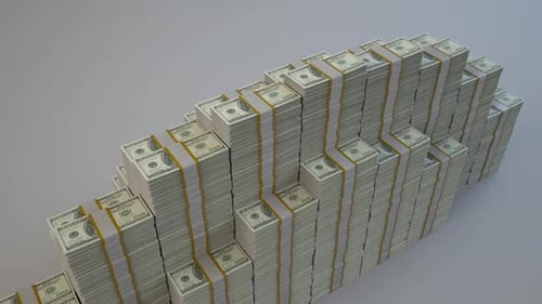 Growing Stacks of One Hundred Dollar Bills Animation
