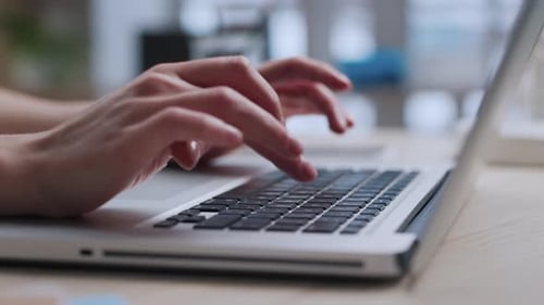Closeup Working Business Woman Typing on Computer Keyboard in Office