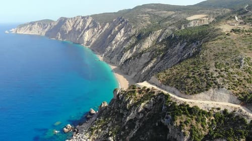 Aerial View of Beautiful Deserted Beach on Greek Island of Kefalonia