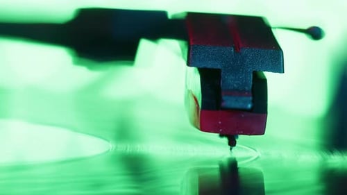 Record Player Needle Playing Vinyl Record Close Up