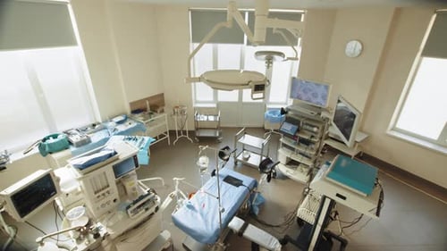 Empty Operating Room with Medical Equipment and Sunlight