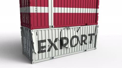 Danish Flag Shipping Container Crushes Export Container Animation