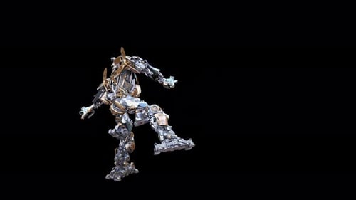 Animated Futuristic Robot Character Performing Dynamic Actions Loop