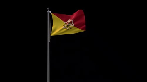 Waving Flag of Sicily on Alpha Channel