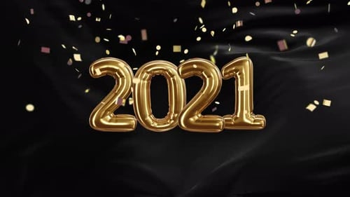 Animated Golden 2021 New Year Numbers with Confetti