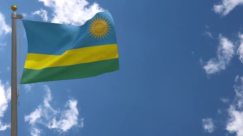 Rwanda National Flag Waving in Blue Sky