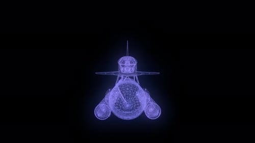 Rotating Holographic Space Shuttle Wireframe 3D Animation