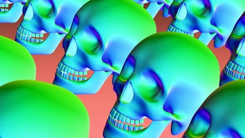 Vibrant Neon Skulls Abstract Looping Motion Graphic