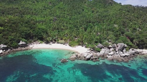 Tropical Island Koh Tao with Turquoise Water Bay and White Sandy Beach in Thailand. Aerial Top View