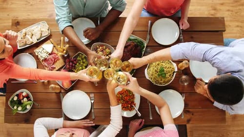 Friends Celebrate With Food and Wine From Above