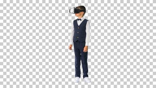 Excited boy in formal wear playing in, Alpha Channel