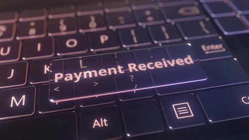 Futuristic Computer Keyboard and Transparent Payment Received Message