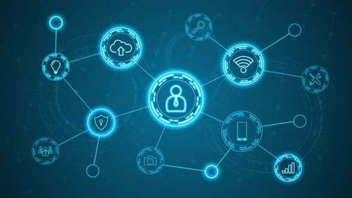 Blue technology icon network connection abstract background concept