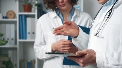 Physicians Doctors Colleague Discuss Conduct A Dialogue In The Professional Branch Of The Direction