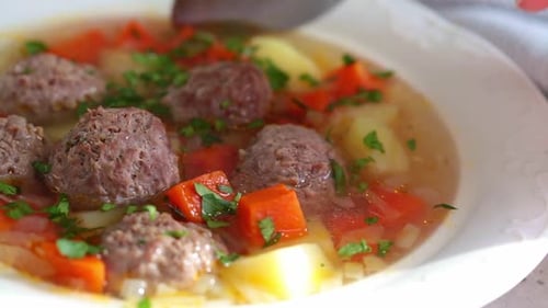 Meatball Soup with Potatoes and Carrots