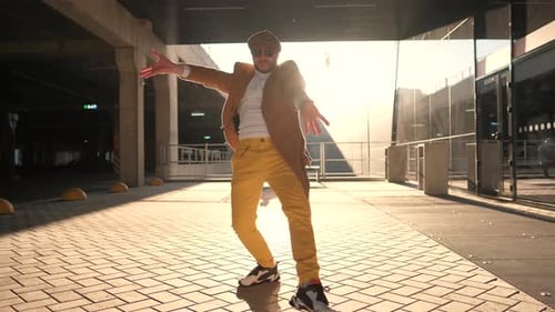 Contemporary Street Dancer Man Funky Urban Is Dancing Freestyle in the City