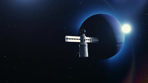 Un vaisseau spatial se déplace dans l'espace pour rencontrer une planète. concept sur la recherche