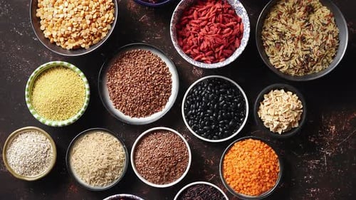 Colorful Variety of Beans, Lentils, Seeds, and Grains