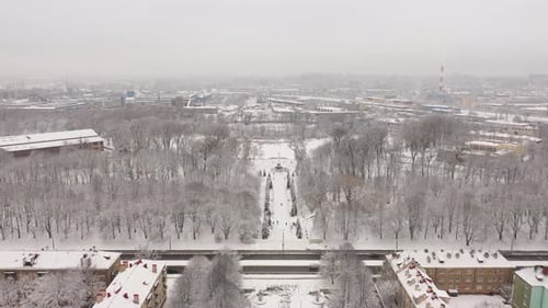 Aerial: The South Park in Kaliningrad in the wintertime
