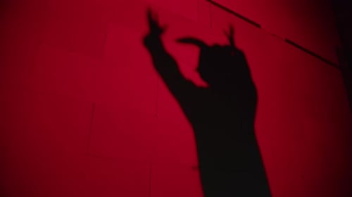 Dancing Shadow Silhouette on Red Wall