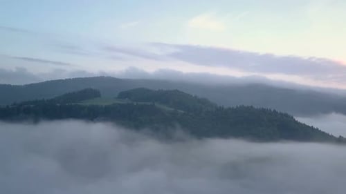 Mountains and Fog Aerial View at Sunrise