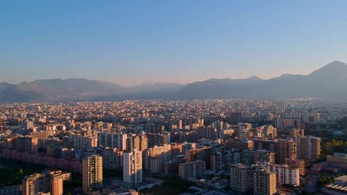 Drone aerial view of Palermo suburbs at sunset, Sicily, Italy