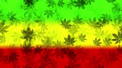 Animated Reggae Flag Background with Floating Cannabis Leaves