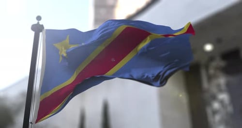 Realistic Democratic Republic of Congo Flag Waving in the Wind