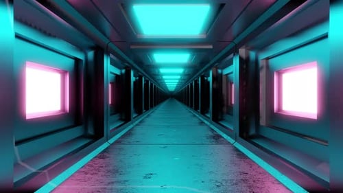 Corredor de nave espacial extraterrestre con compartimentos iluminados