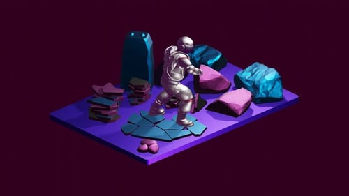 3D Geometric Astronaut Walking on Cracking Surface