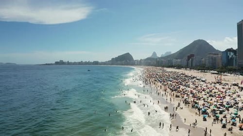 Aerial View of Copacabana Beach with Crowd