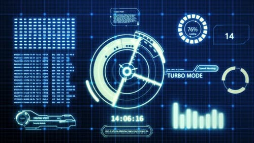 Futuristic Heads-Up Display with Digital Data and Tech Elements