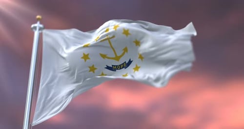 Rhode Island State Flag Waving in Realistic Animation