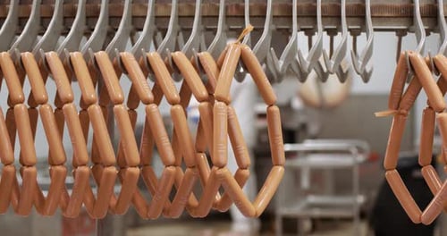 Meat Production and Food Industry, View of Ready Meat Products, Ready-made Pork Sausages, Production