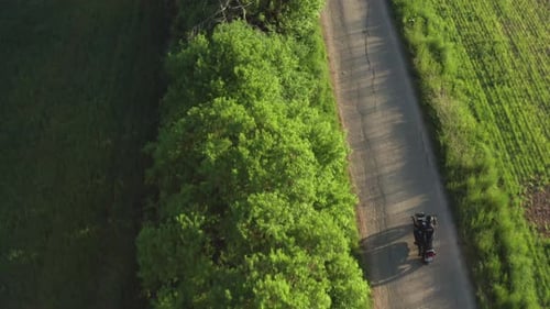 Motorcycle Travels Country Road Seen From Above