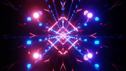 Advanced Triangular Square Shaped Neon Red Blue Technology Tunnel