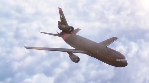 3D Animated Jet Aircraft Flying Through Cloudy Sky