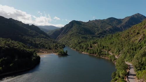 Aerial View of a River Between Mountain