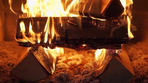 Warm Fire Burning in a Home Fireplace
