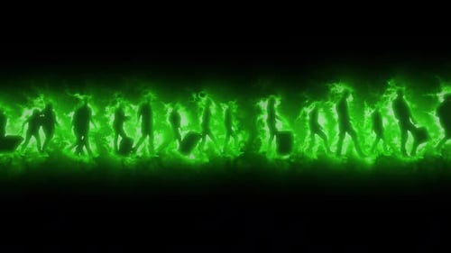 Green Glowing People Silhouettes Walking Loop